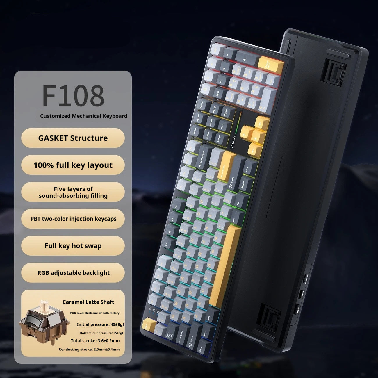 Teclado Mecánico F108PRO – Bluetooth RGB Gamer