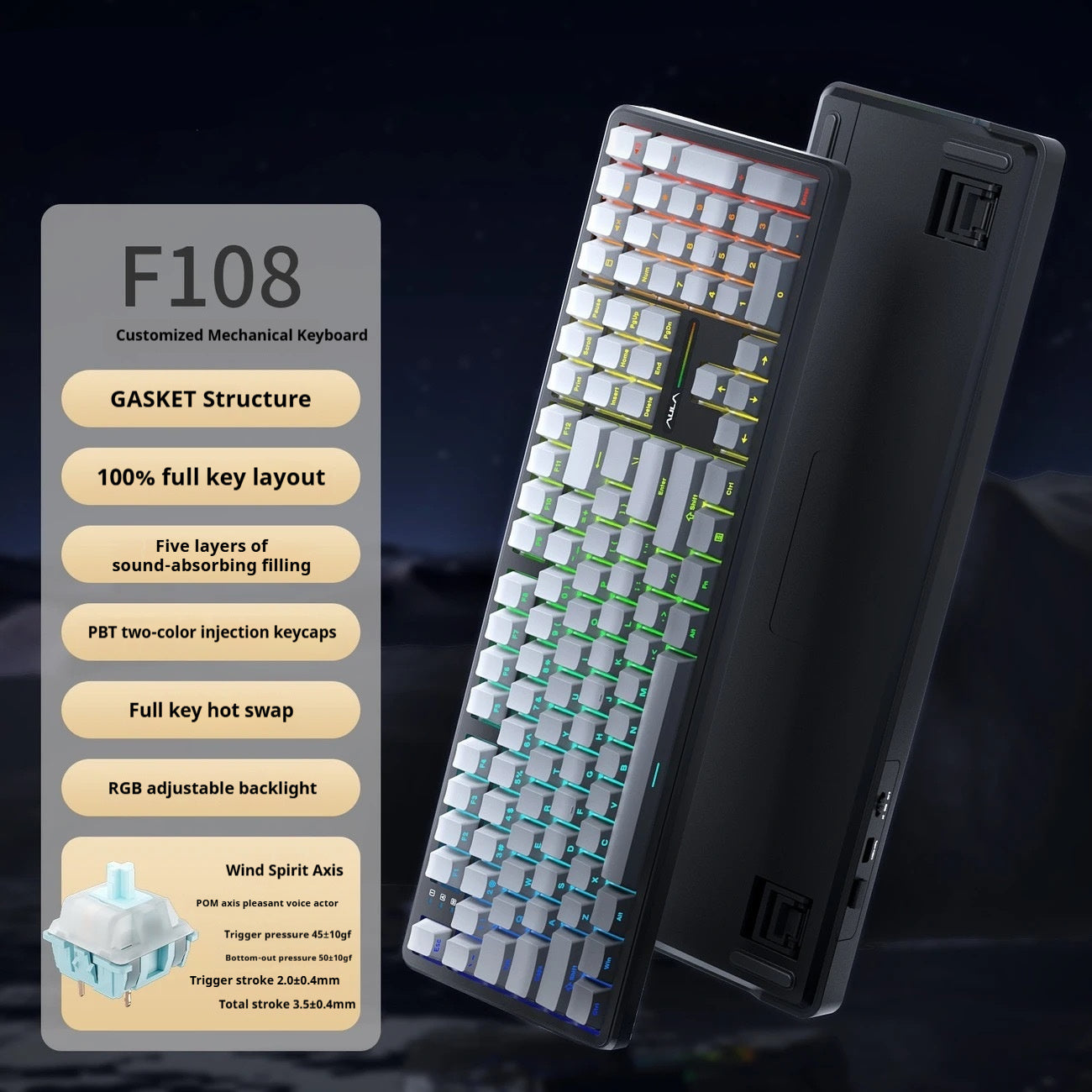 Teclado Mecánico F108PRO – Bluetooth RGB Gamer