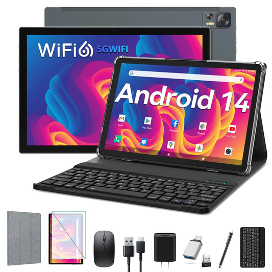 Tableta EITOMIN Android 14 de 10 pulgadas Incluye Teclado/Estuche/Ratón/Lápiz/Color Gris